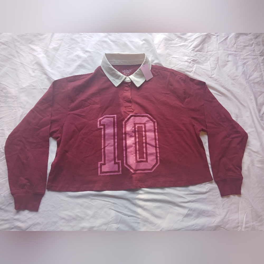 Mighty Fine Burgundy and Pink Cropped Sweater Size LG